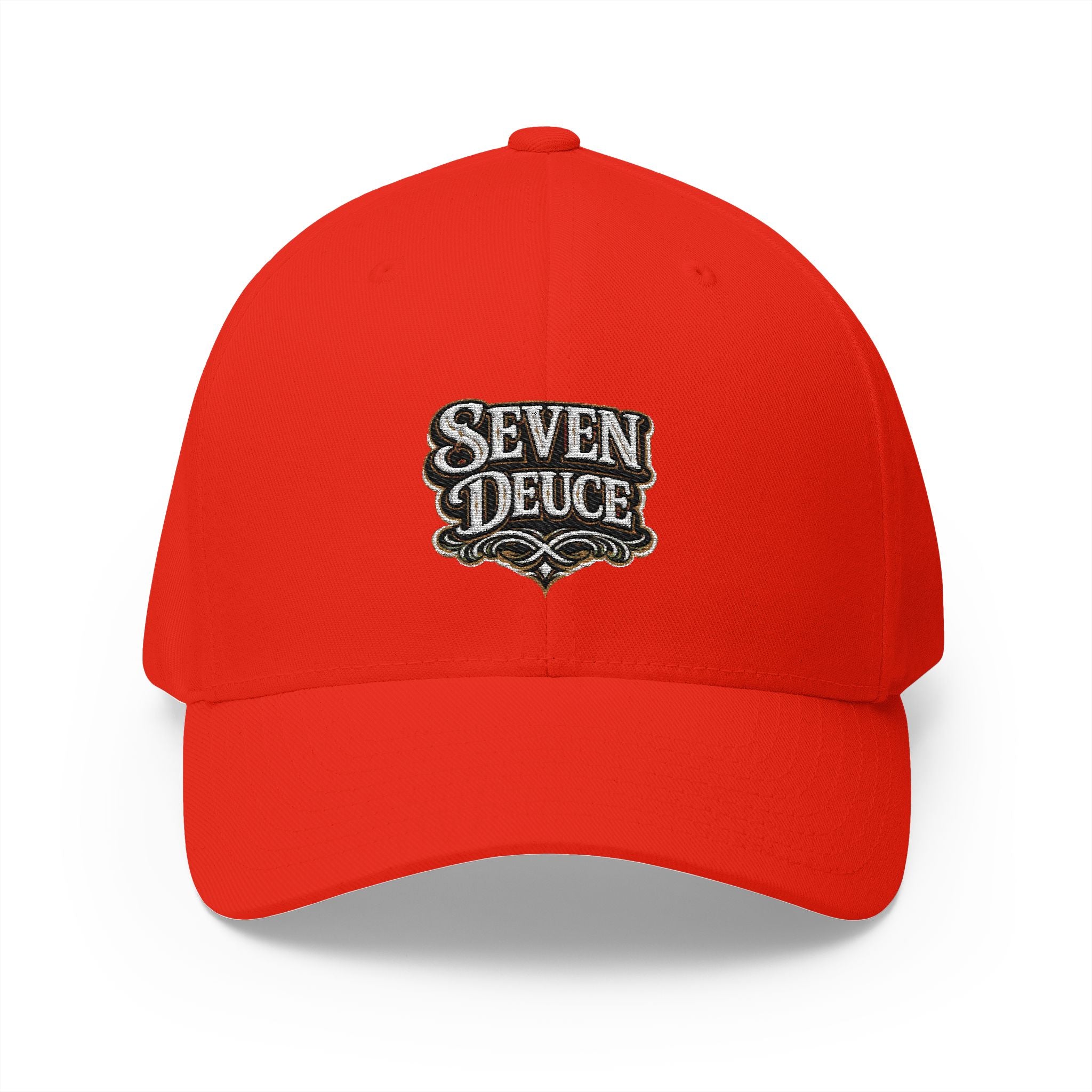 7-2 Style Fitted Cap in Red – Front View | All Bluff Poker