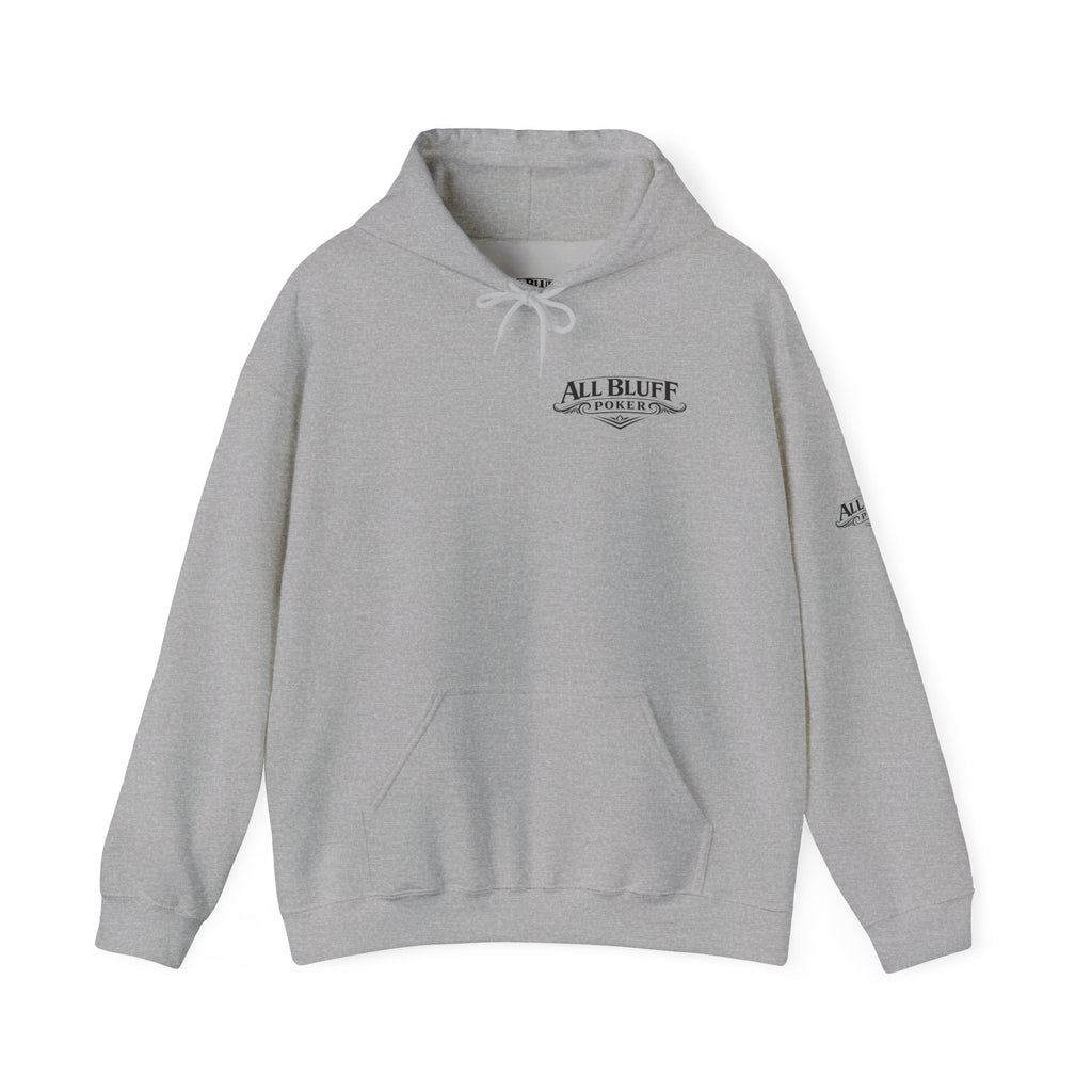 I'm a Bluffer Not a Fighter Pullover Hoodie in Sport Grey – Front Flat Lay | All Bluff Poker