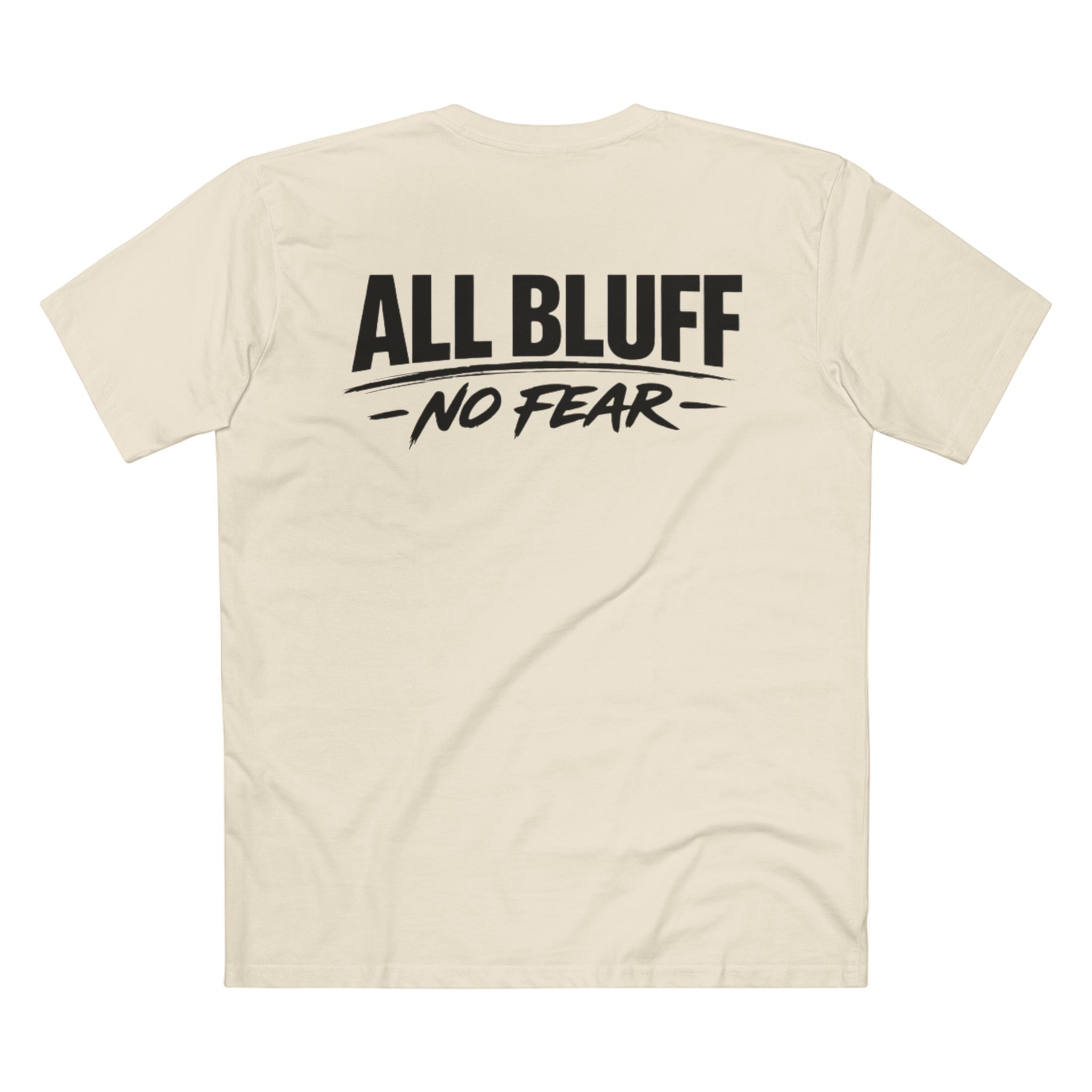All Bluff No Fear T-Shirt in Natural – Back Flat Lay | All Bluff Poker