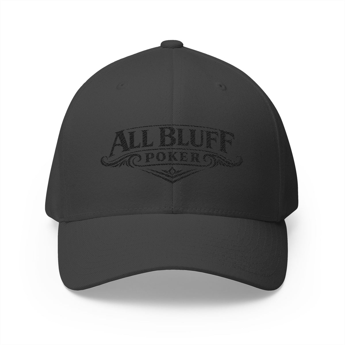 All Bluff Poker Fitted Cap in Dark Grey – Front View | All Bluff Poker