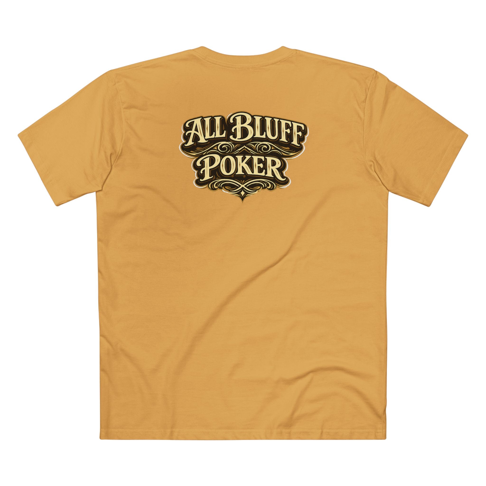 7-2 Style T-Shirt in Mustard – Back Flat Lay | All Bluff Poker