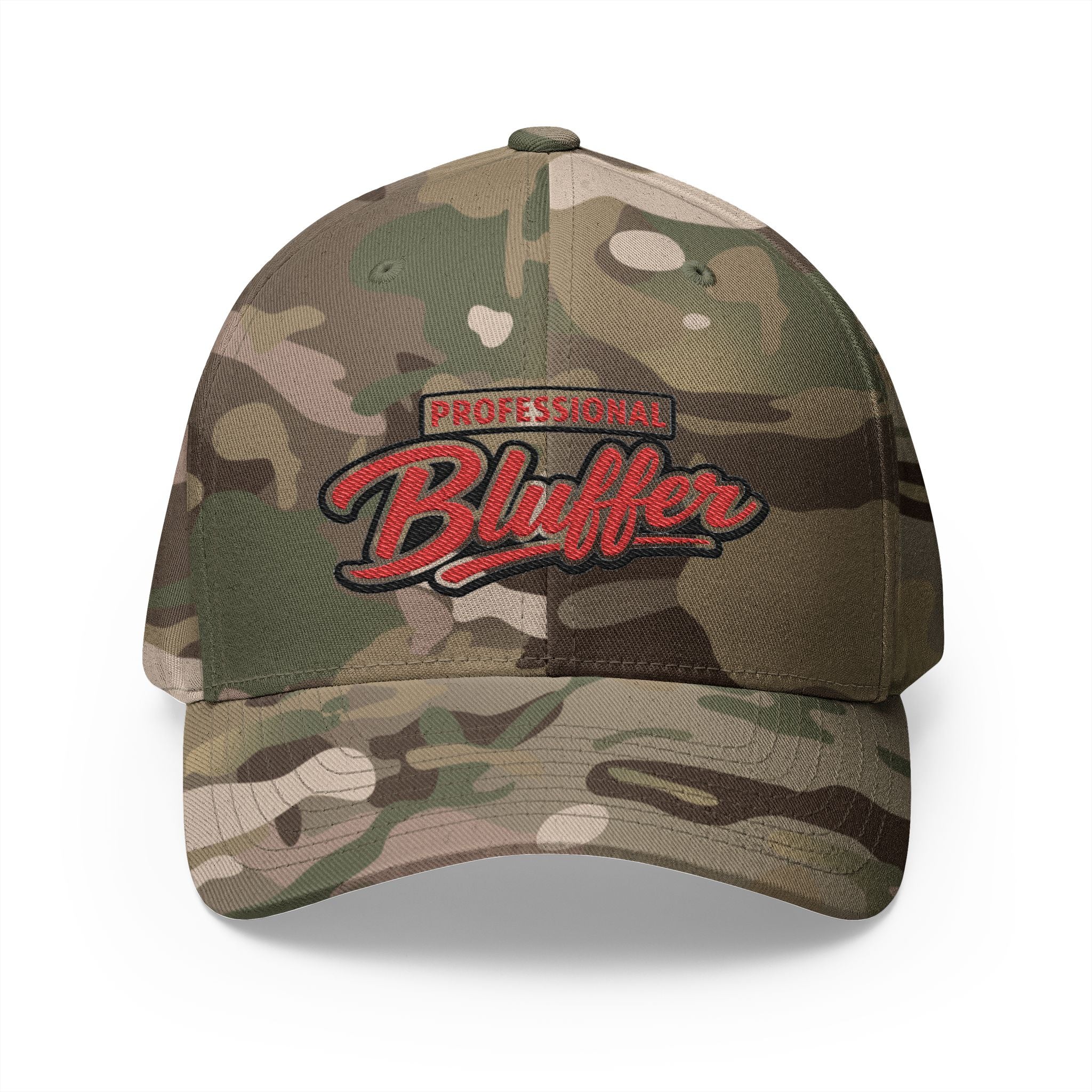 Professional Bluffer Fitted Cap in Multicam Green – Front View | All Bluff Poker