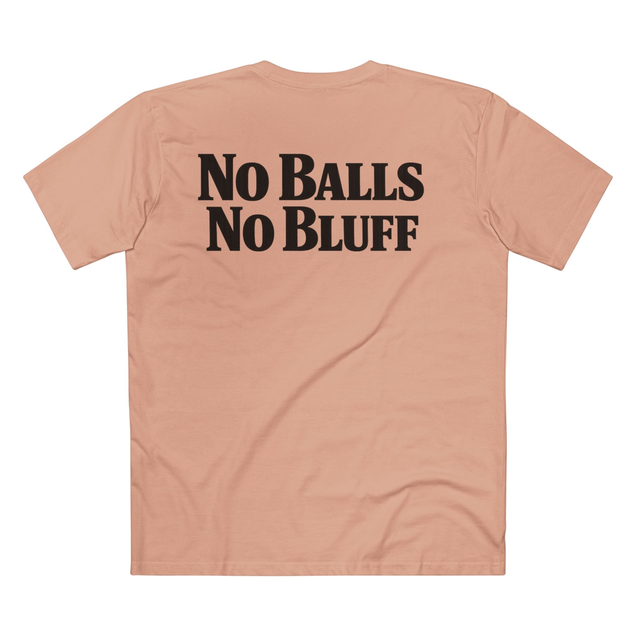 No Balls No Bluff T-Shirt in Pale Pink – Back Flat Lay | All Bluff Poker