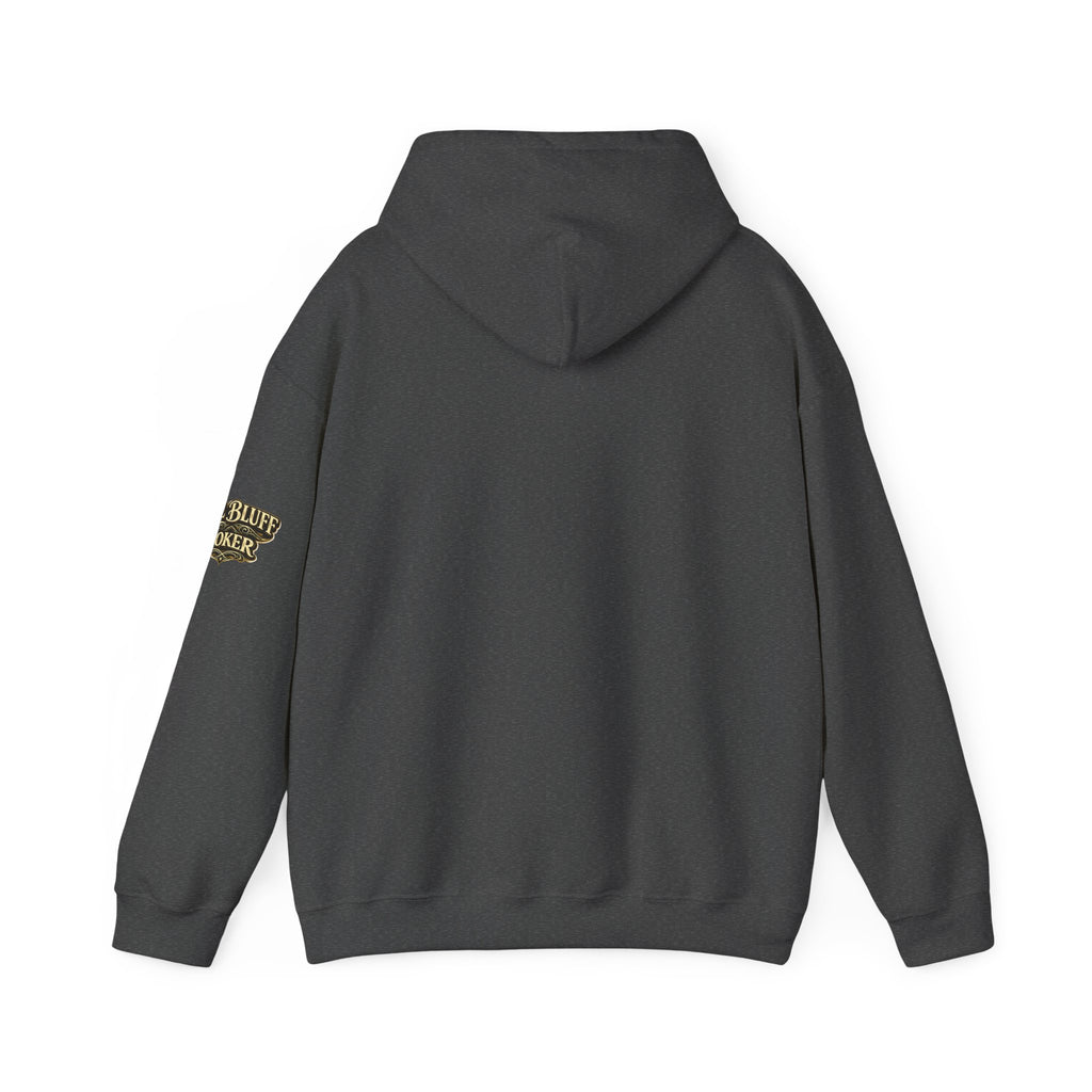 All Bluff Poker Pullover Hoodie in Dark Heather – Back Flat Lay | All Bluff Poker