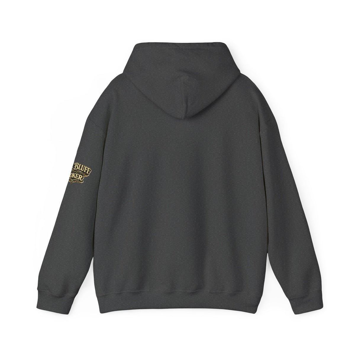 All Bluff Poker Pullover Hoodie in Dark Heather – Back Flat Lay | All Bluff Poker