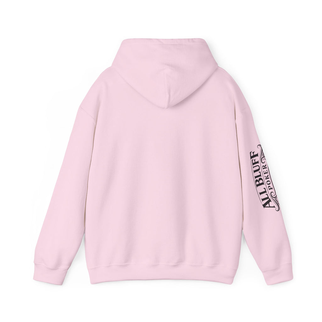 All Bluff Poker Pullover Hoodie in Light Pink – Back Flat Lay | All Bluff Poker