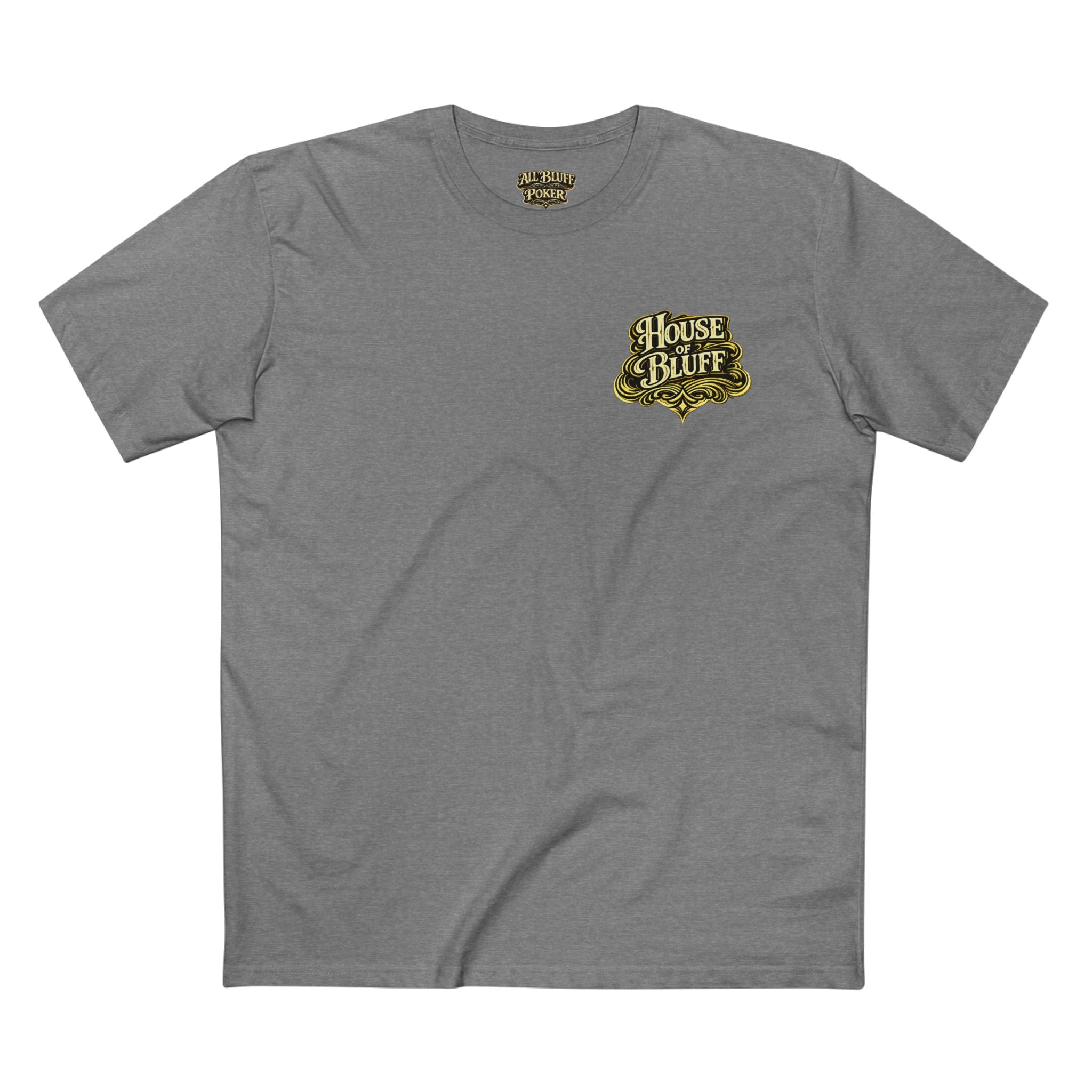 House of Bluff T-Shirt in Athletic Heather – Front Flat Lay | All Bluff Poker