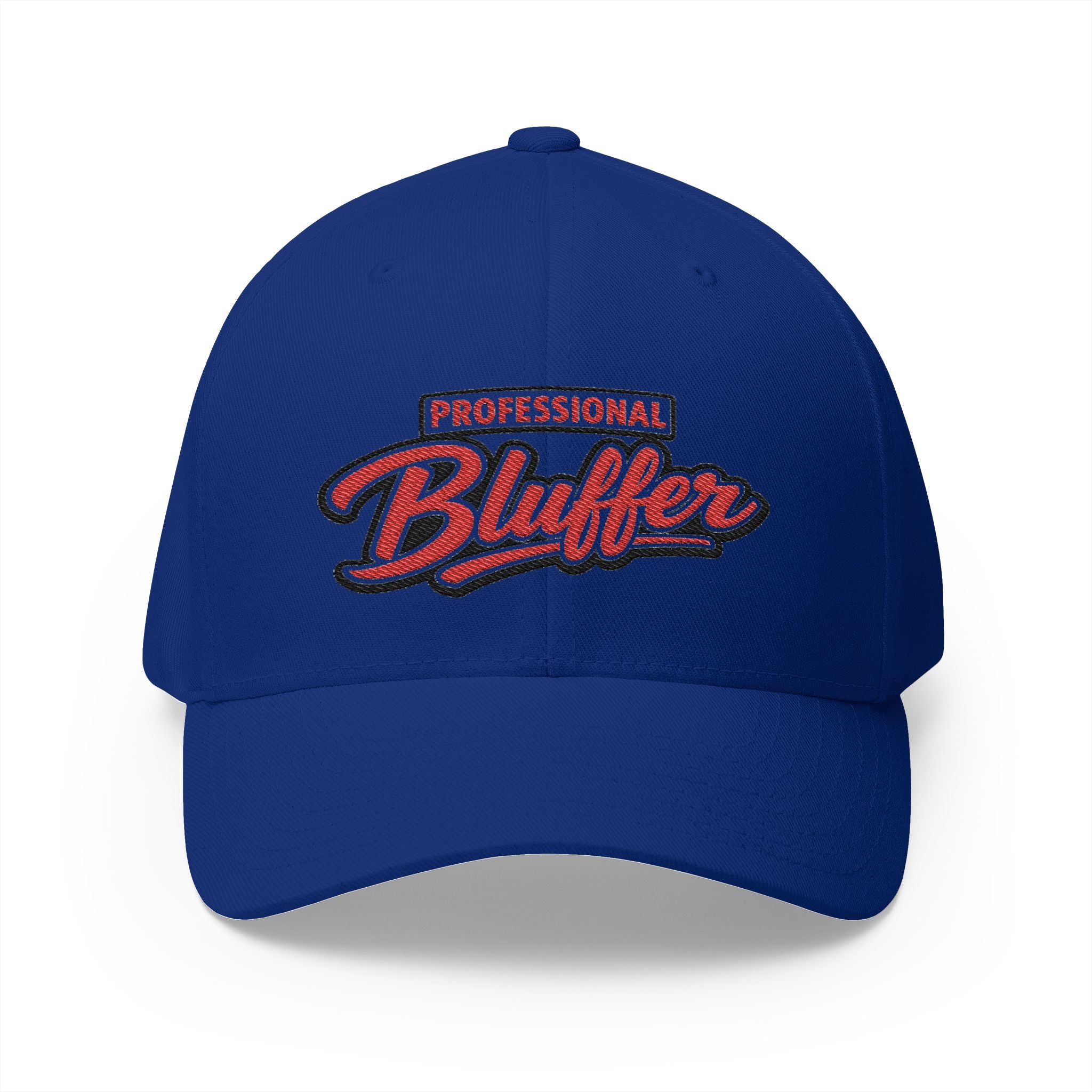Professional Bluffer Fitted Cap in Royal Blue – Front View | All Bluff Poker