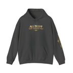 7-2 Style Pullover Hoodie in Dark Heather – Front Flat Lay with Left Sleeve Graphic | All Bluff Poker
