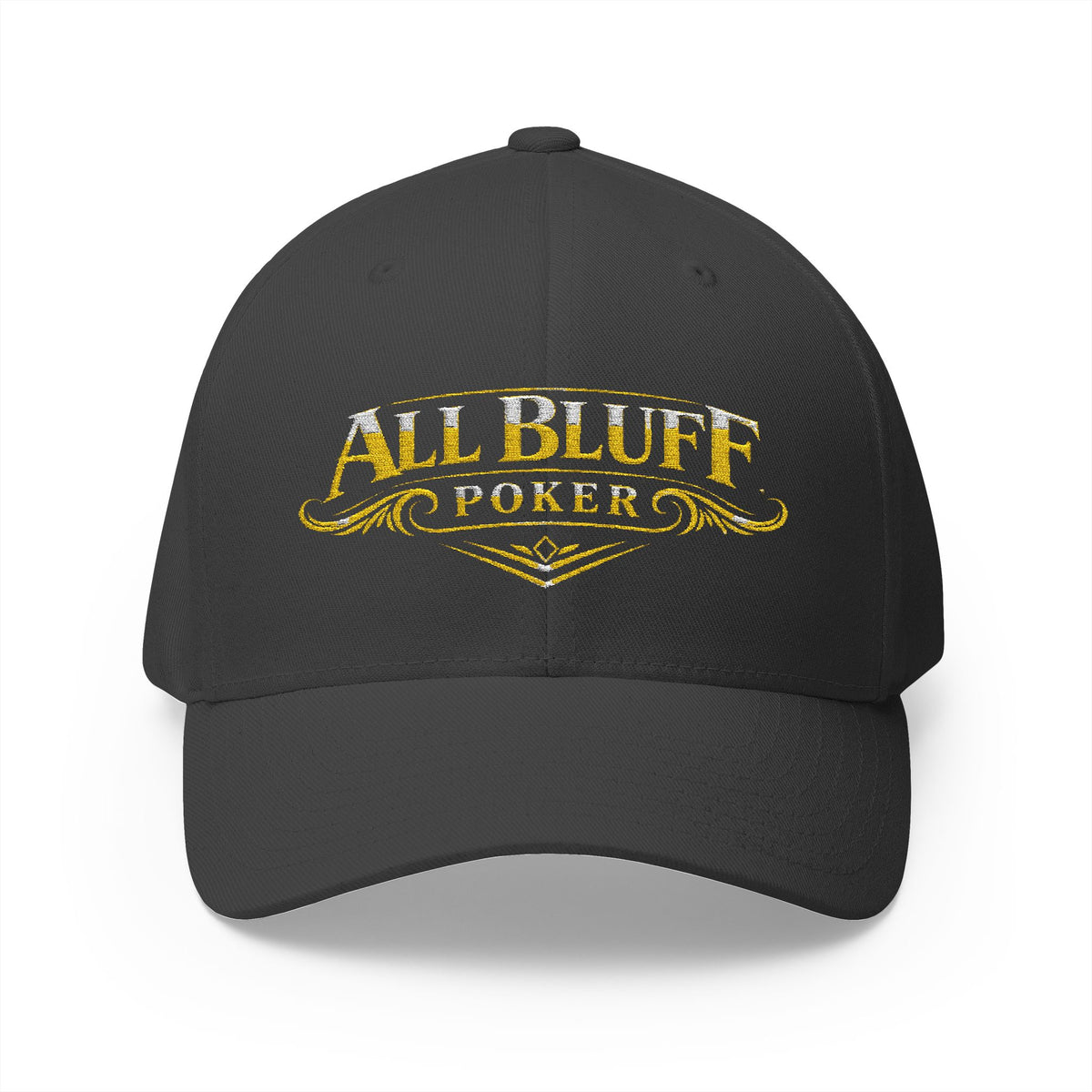 All Bluff Poker Fitted Cap in Dark Grey – Front View | All Bluff Poker