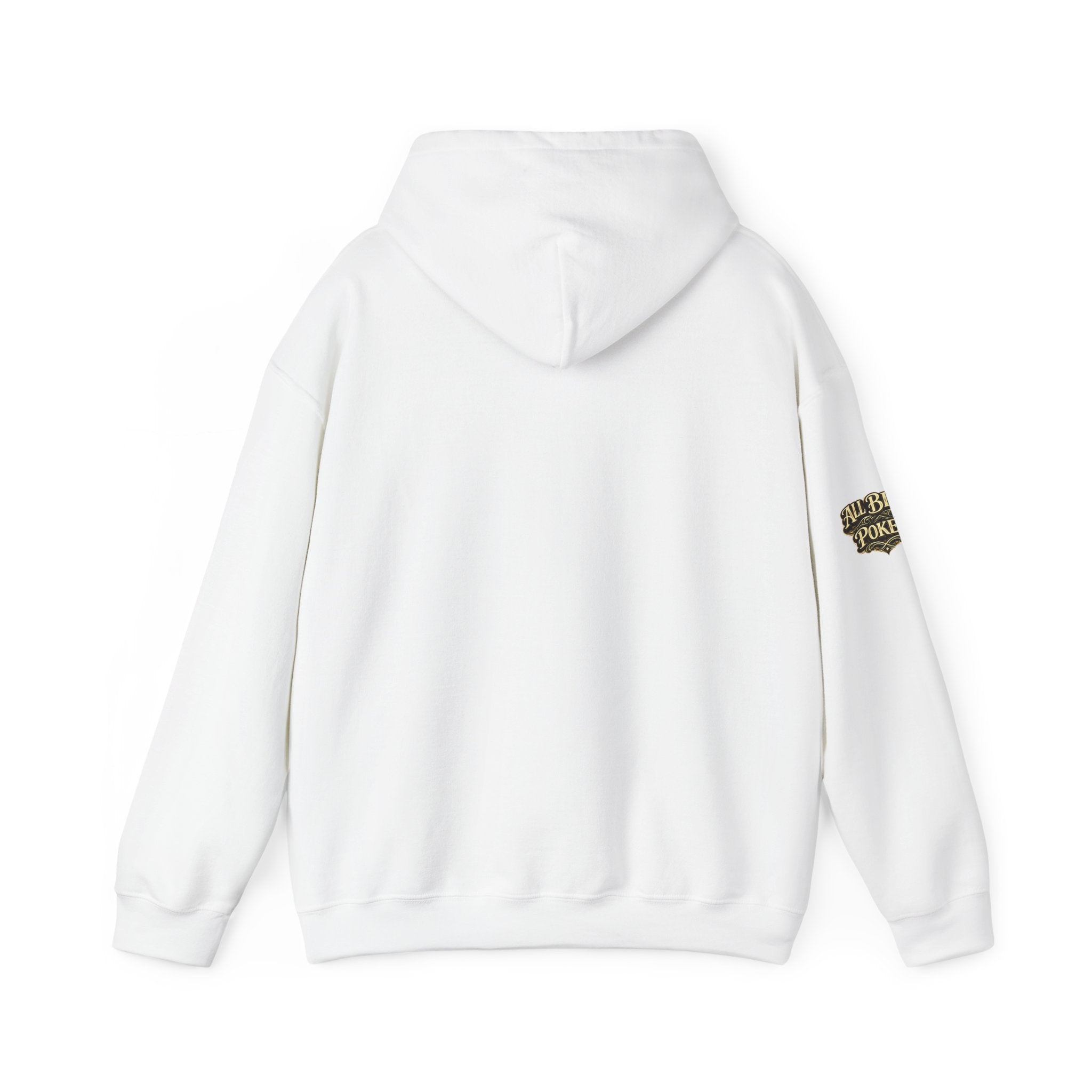 No Balls No Bluff Pullover Hoodie in White – Back Flat Lay | All Bluff Poker