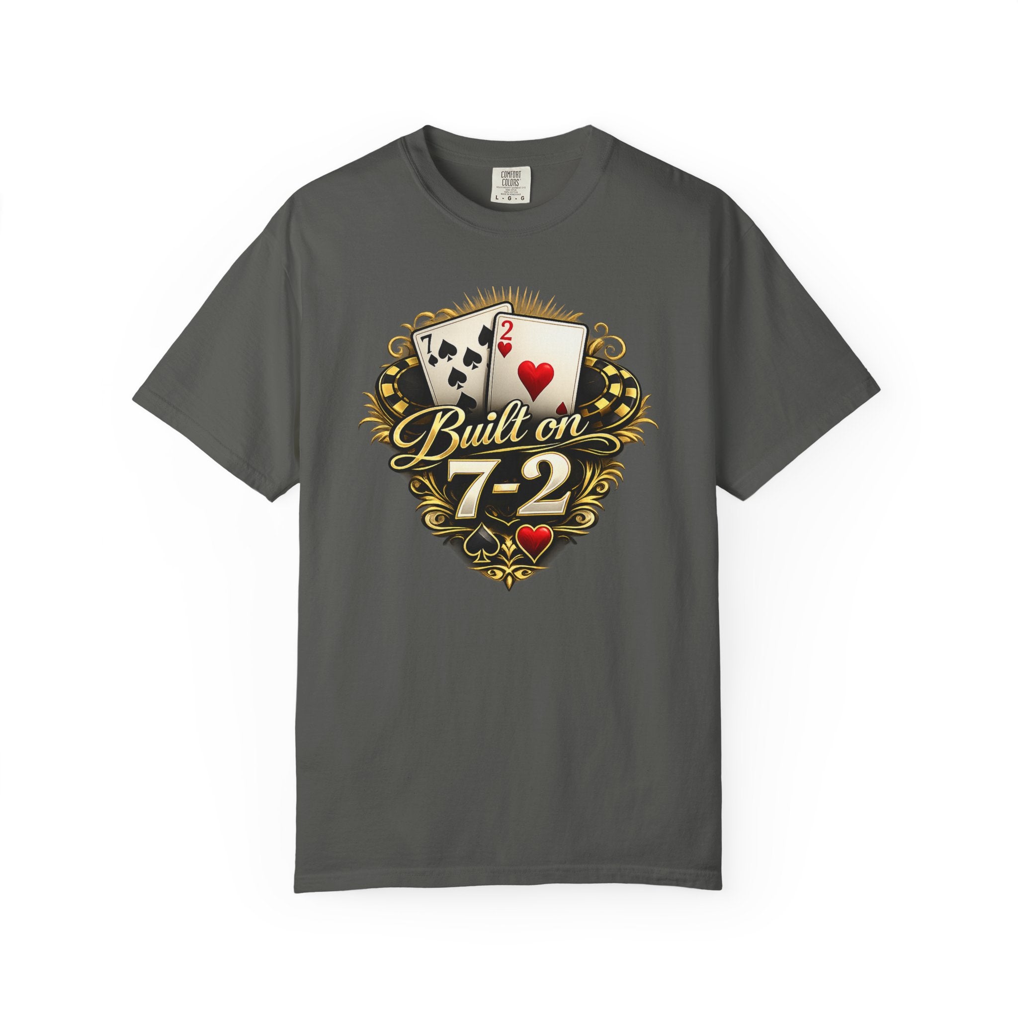 7-2 Style T-Shirt in Pepper – Front Flat Lay | All Bluff Poker