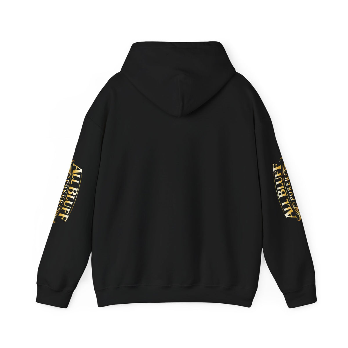 All Bluff Poker Pullover Hoodie in Black – Back Flat Lay | All Bluff Poker