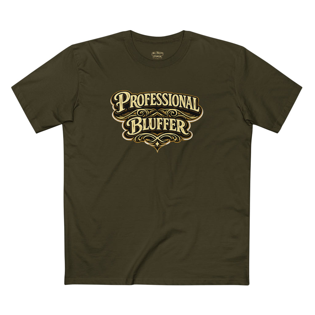 Professional Bluffer T-Shirt in Army – Front Flat Lay | All Bluff Poker