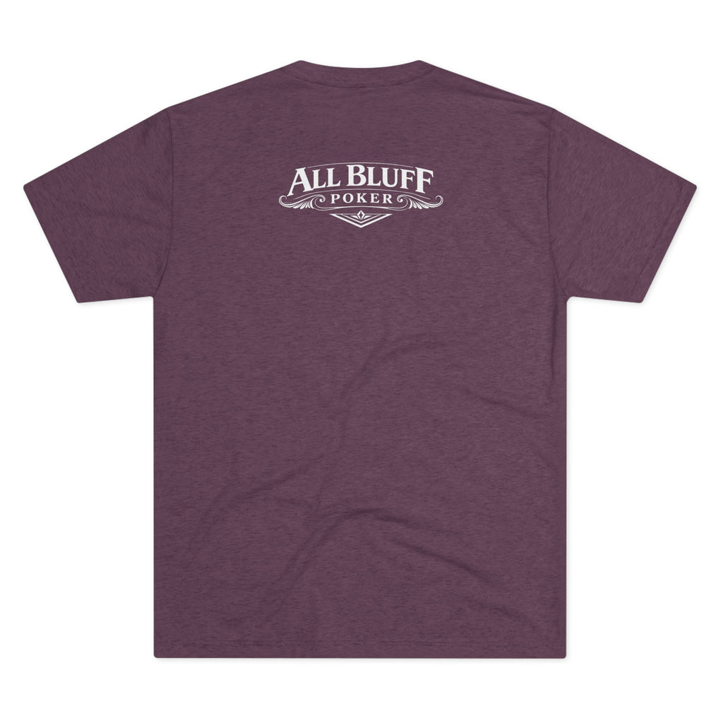 I'm a Bluffer Not a Fighter T-Shirt in Tri-Blend Vintage Purple – Back Flat Lay | All Bluff Poker