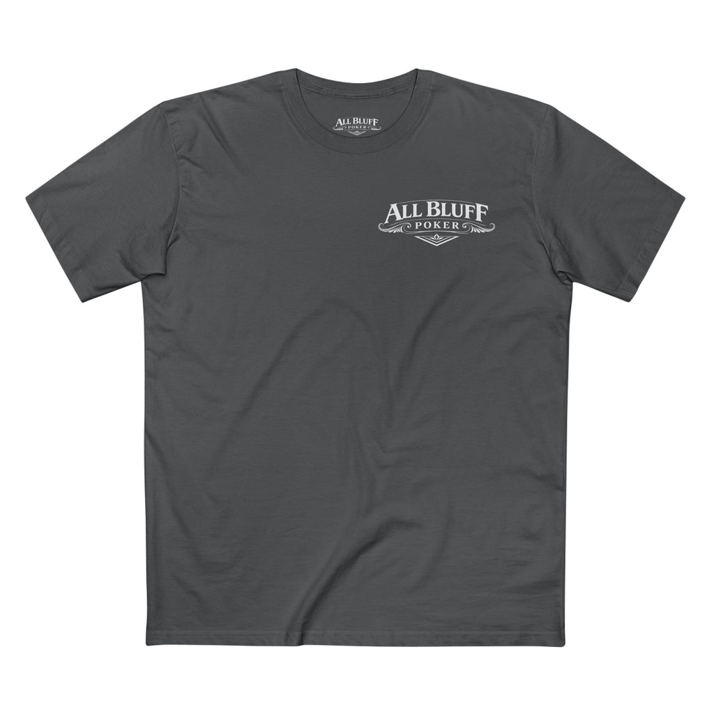 I'm a Bluffer Not a Fighter T-Shirt in Charcoal – Front Flat Lay | All Bluff Poker