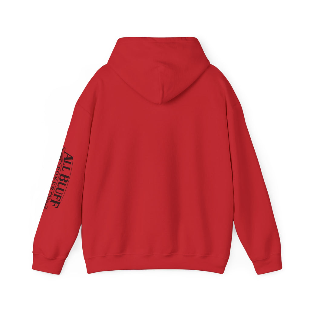 Professional Bluffer Pullover Hoodie in Red – Back Flat Lay | All Bluff Poker
