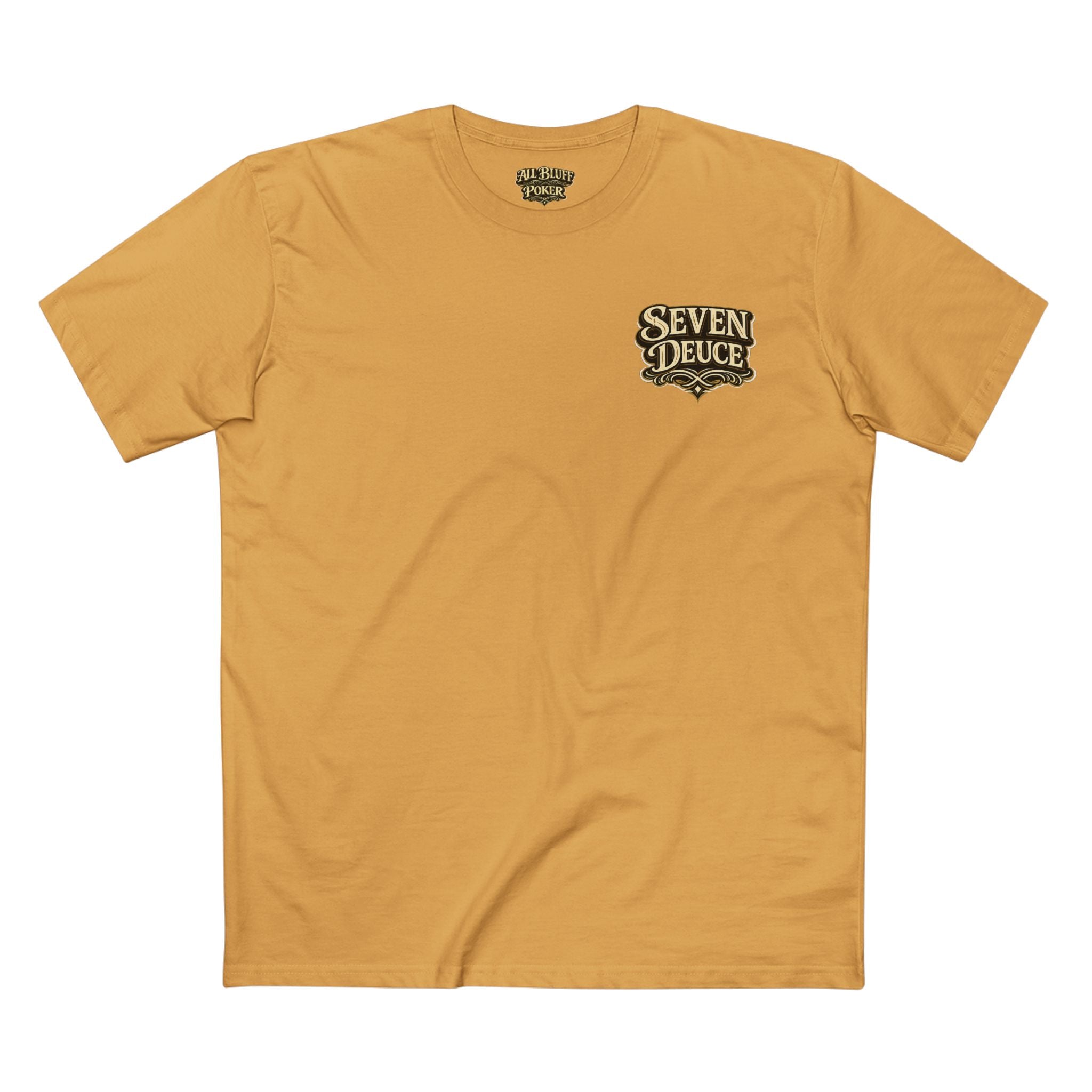 7-2 Style T-Shirt in Mustard – Front Flat Lay | All Bluff Poker