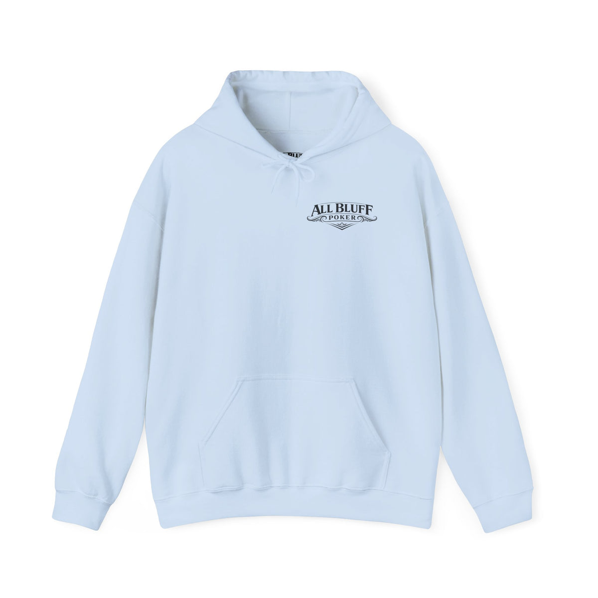 All Bluff Poker Pullover Hoodie in Light Blue – Front Flat Lay | All Bluff Poker