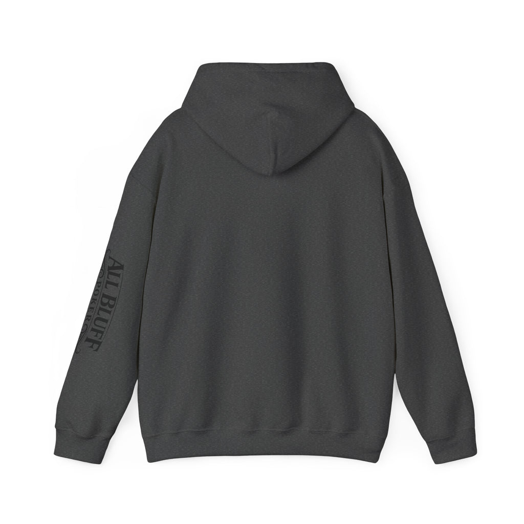 Professional Bluffer Pullover Hoodie in Dark Heather – Back Flat Lay | All Bluff Poker