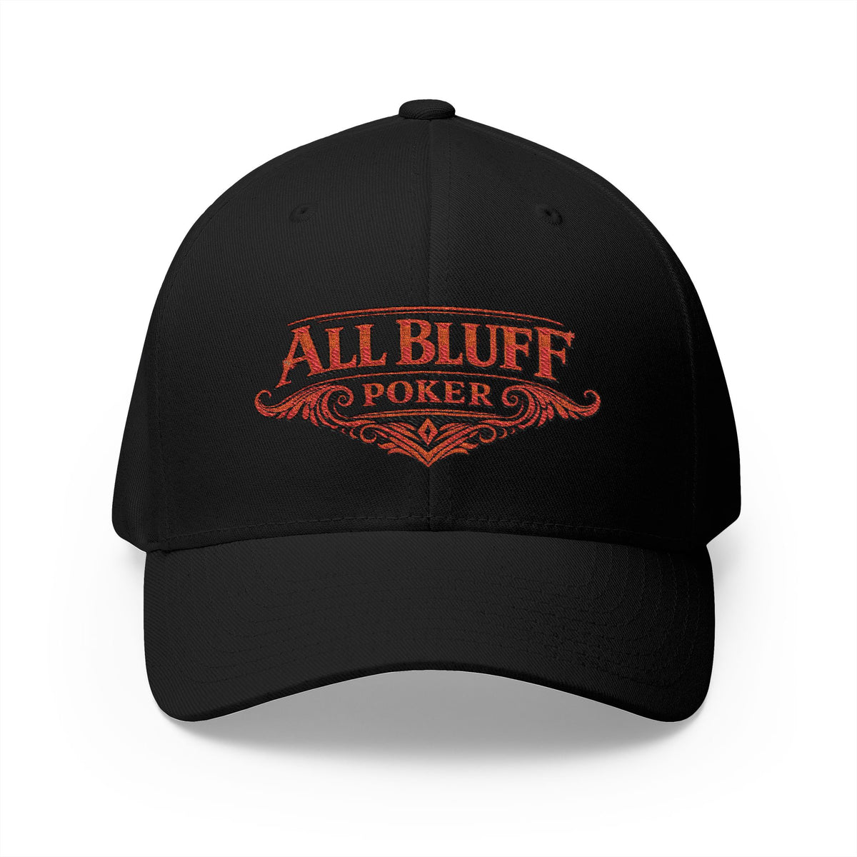 All Bluff Poker Fitted Cap in Black – Front View | All Bluff Poker