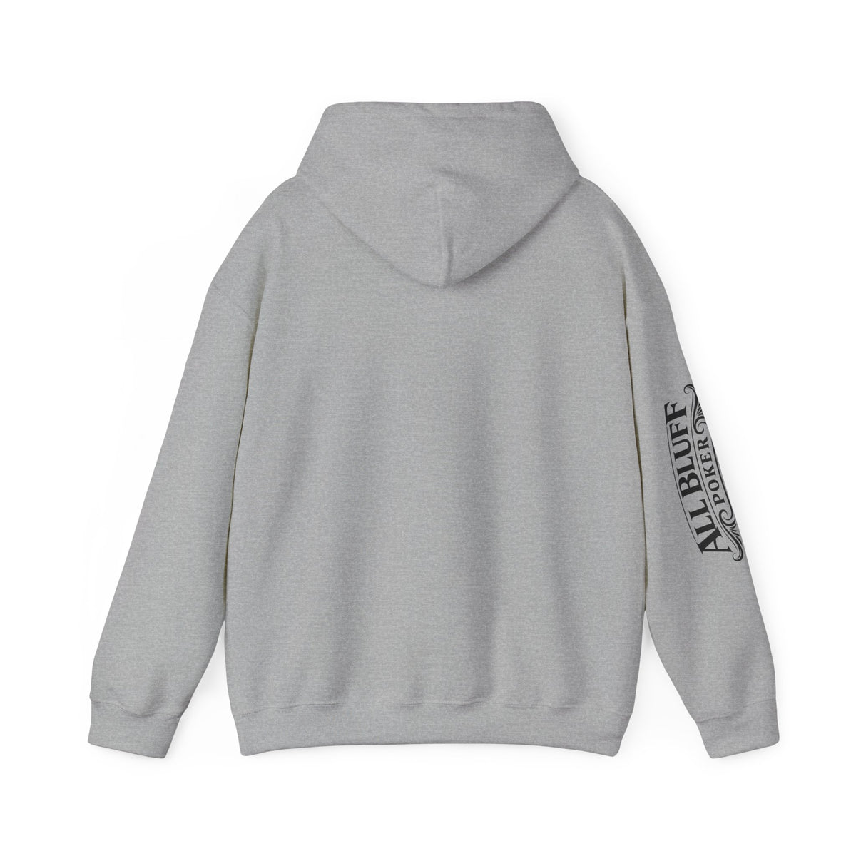 All Bluff Poker Pullover Hoodie in Sport Grey – Back Flat Lay | All Bluff Poker