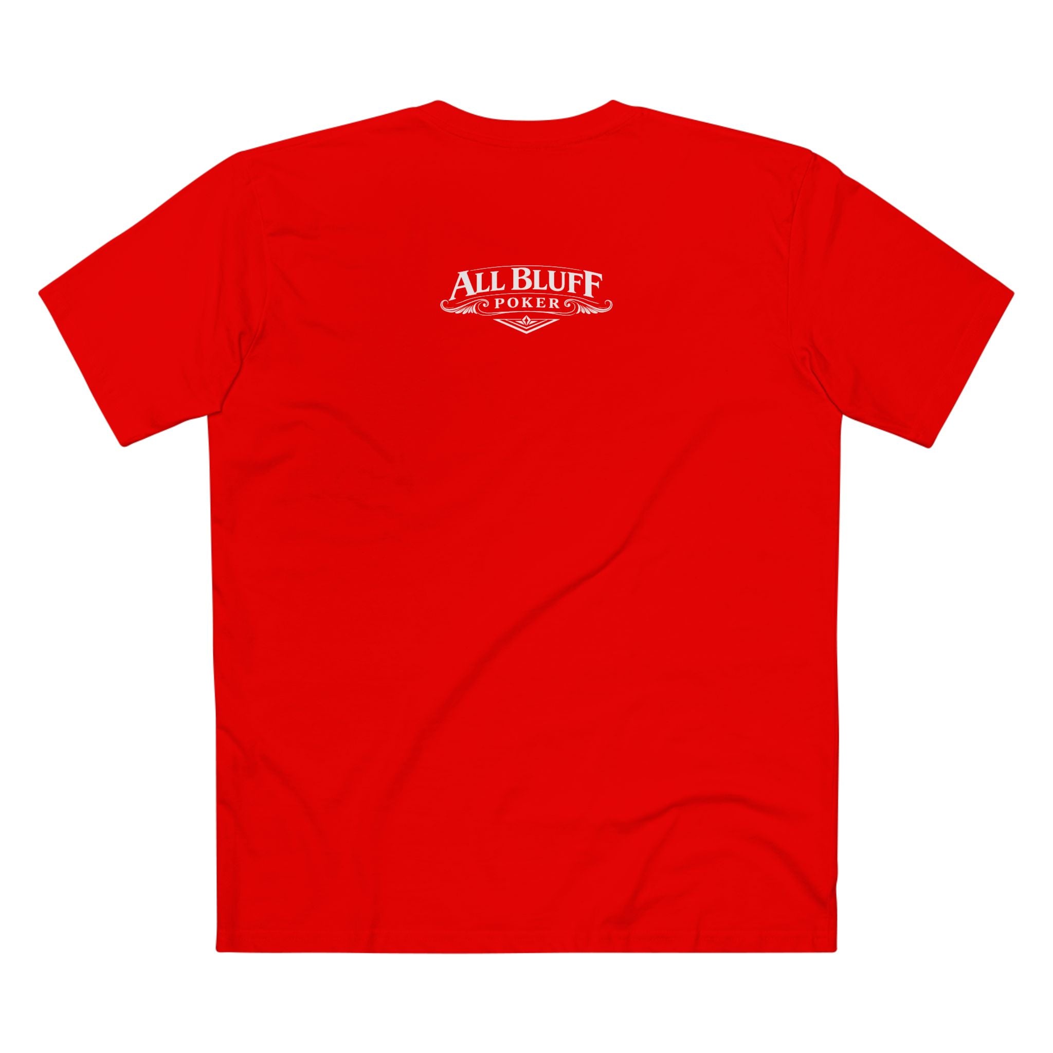 No Balls No Bluff T-Shirt in Red – Back Flat Lay | All Bluff Poker