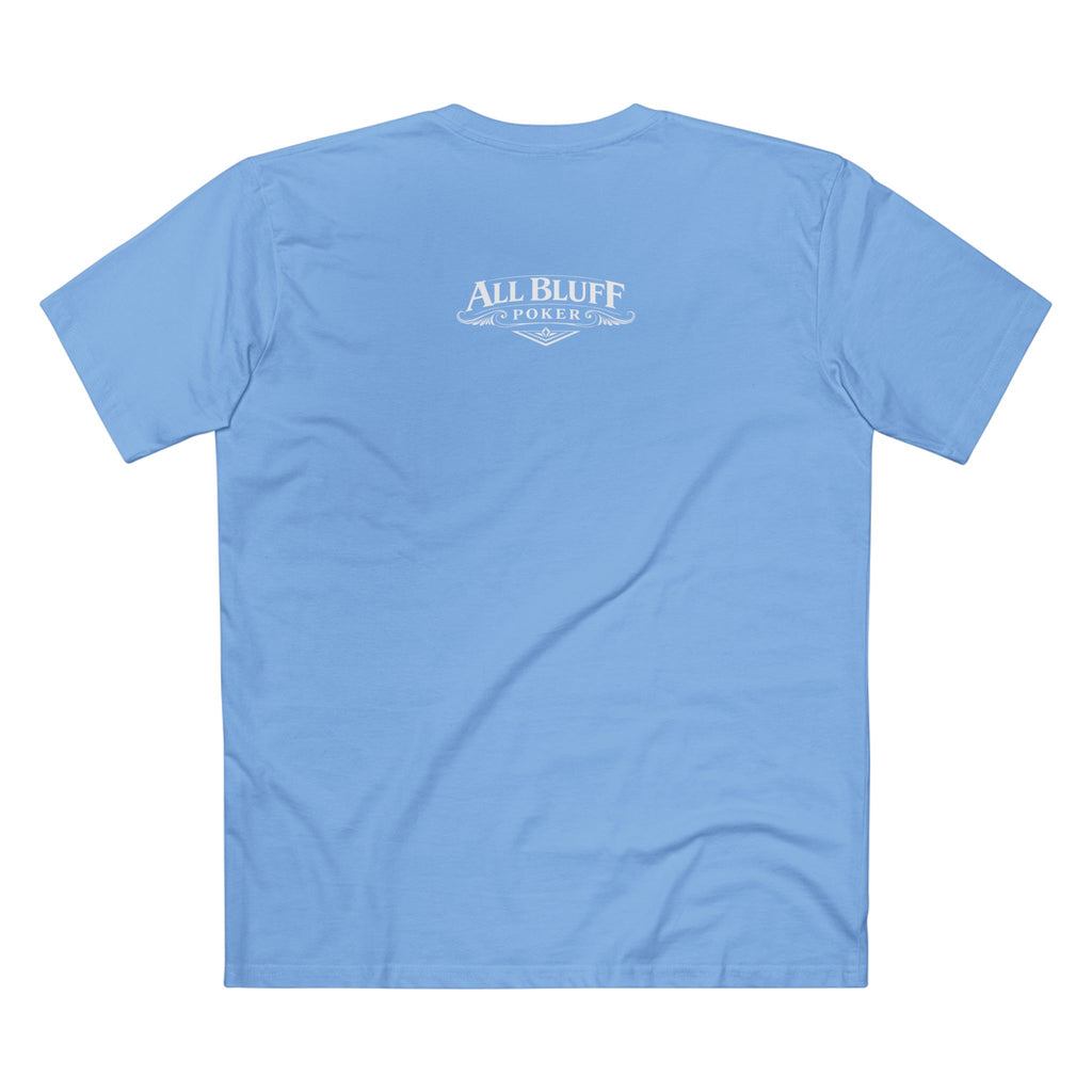 No Balls No Bluff T-Shirt in Carolina Blue – Back Flat Lay | All Bluff Poker