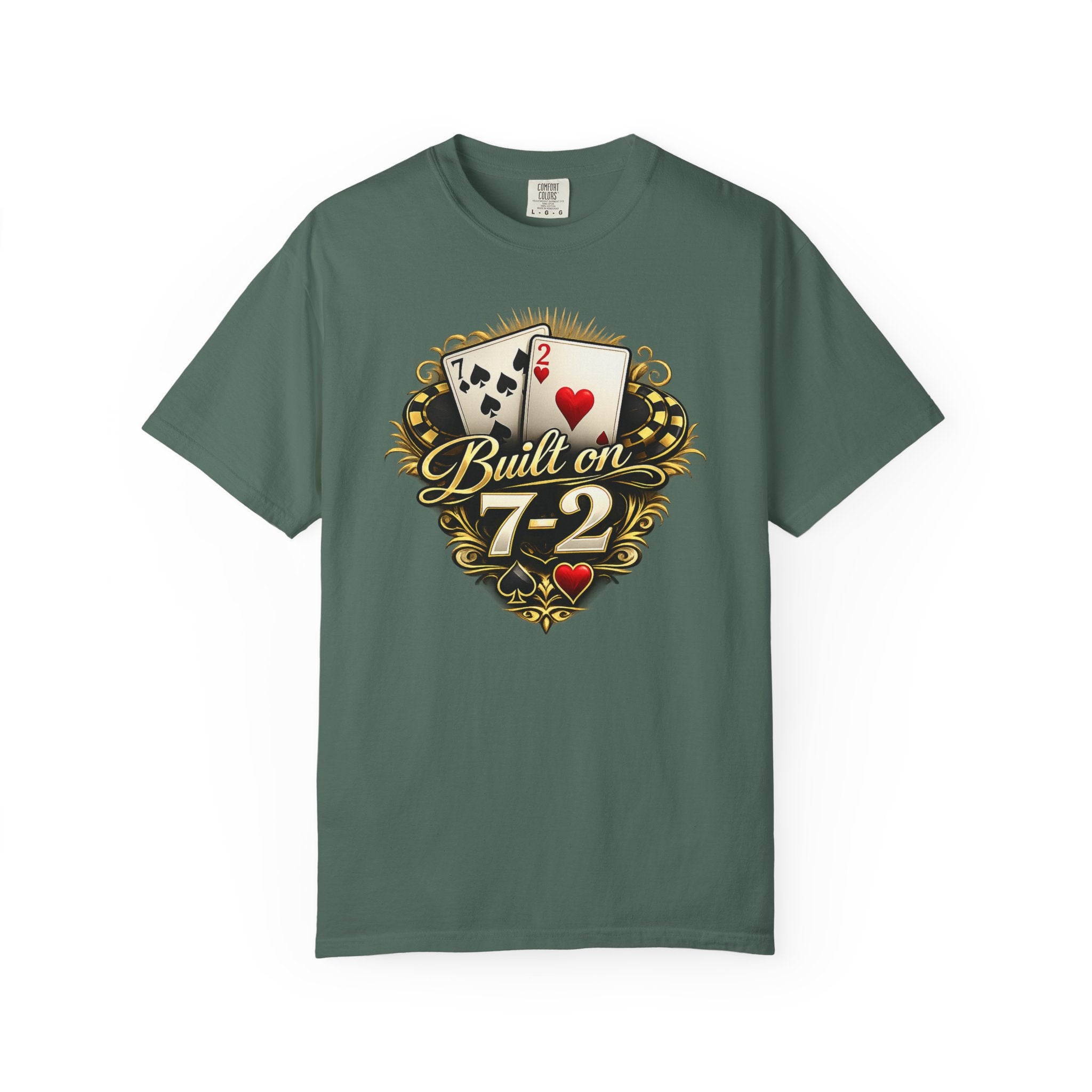 7-2 Style T-Shirt in Blue Spruce – Front Flat Lay | All Bluff Poker