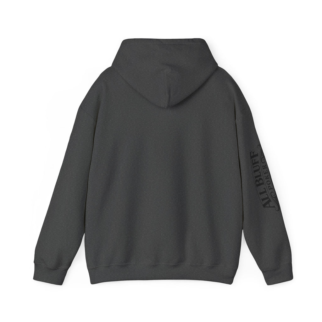 All Bluff Poker Pullover Hoodie in Dark Heather – Back Flat Lay | All Bluff Poker