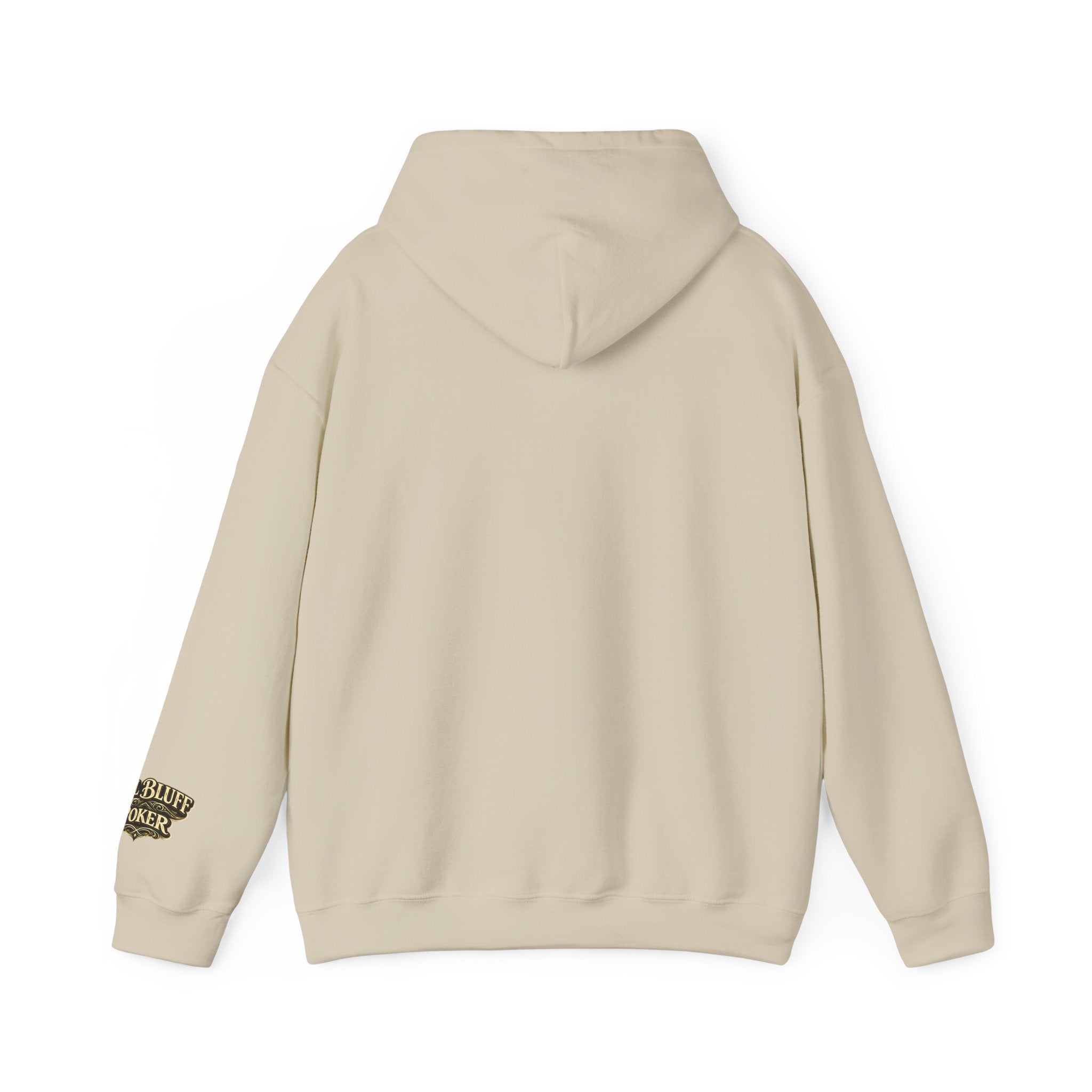 House of Bluff Pullover Hoodie in Sand – Back Flat Lay | All Bluff Poker