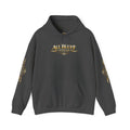 All Bluff Poker Pullover Hoodie in Dark Heather – Front Flat Lay with Left and Right Sleeve Graphics | All Bluff Poker