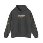 All Bluff Poker Pullover Hoodie in Dark Heather – Front Flat Lay with Left and Right Sleeve Graphics | All Bluff Poker