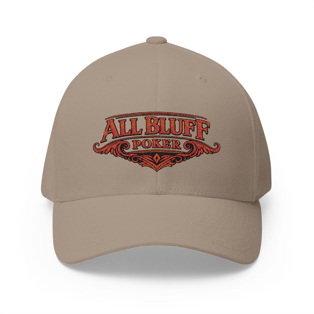 All Bluff Poker Fitted Cap in Khaki – Front View | All Bluff Poker