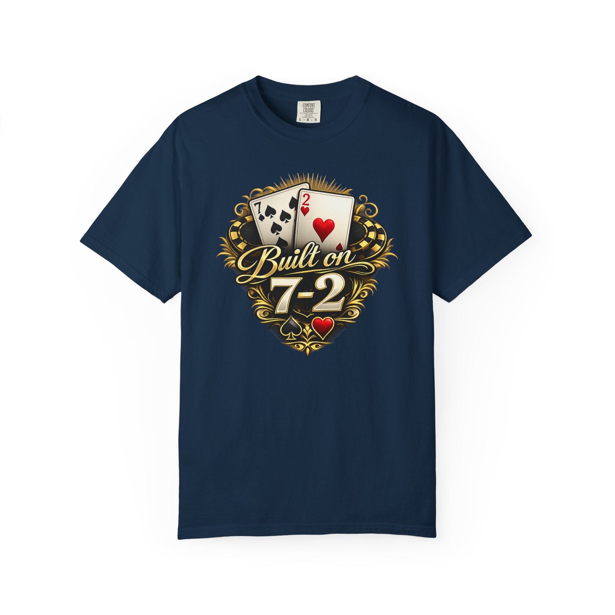 7-2 Style T-Shirt in True Navy – Front Flat Lay | All Bluff Poker