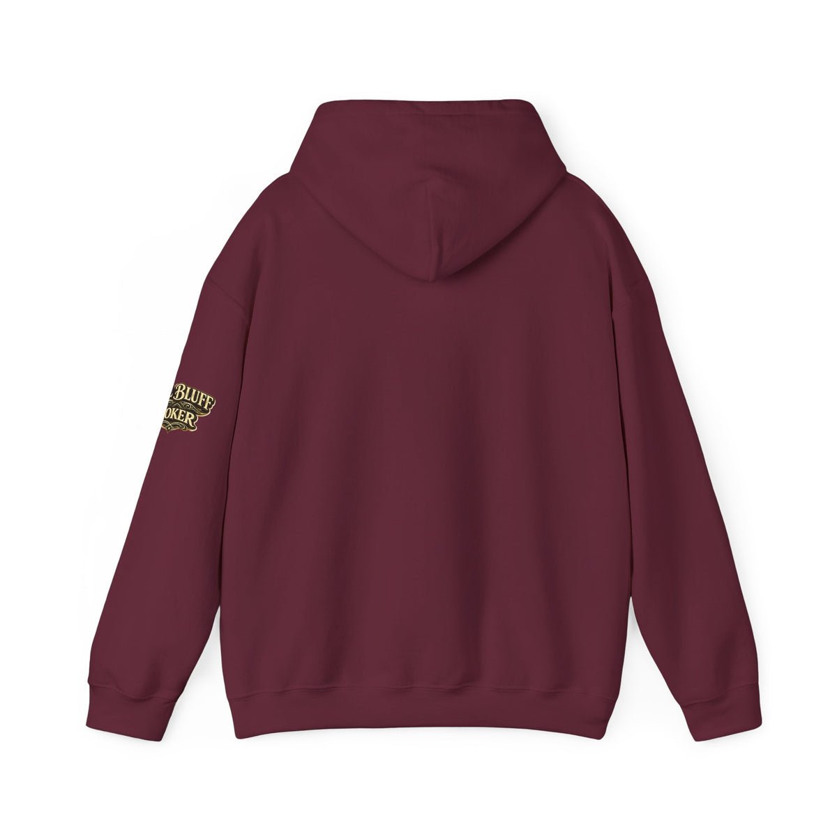 All Bluff Poker Pullover Hoodie in Maroon – Back Flat Lay | All Bluff Poker