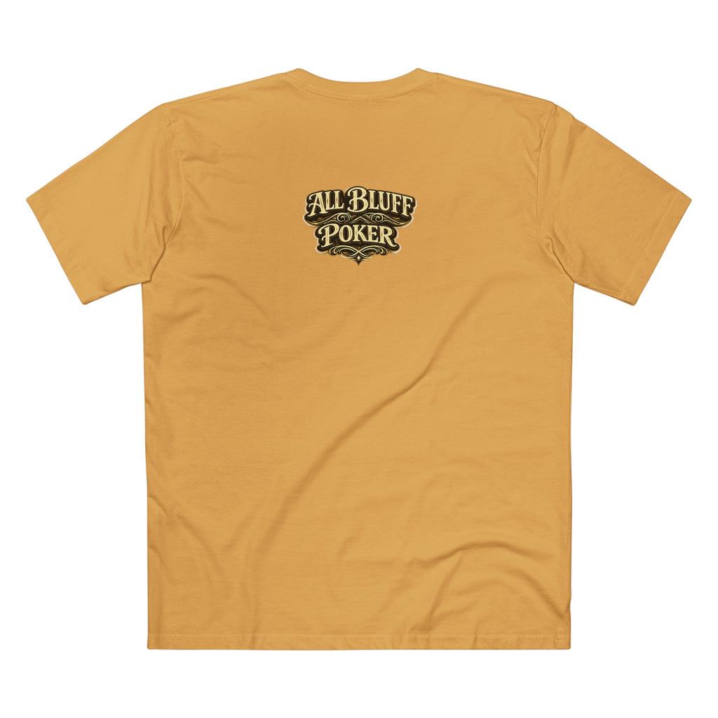 House of Bluff T-Shirt in Mustard – Back Flat Lay | All Bluff Poker