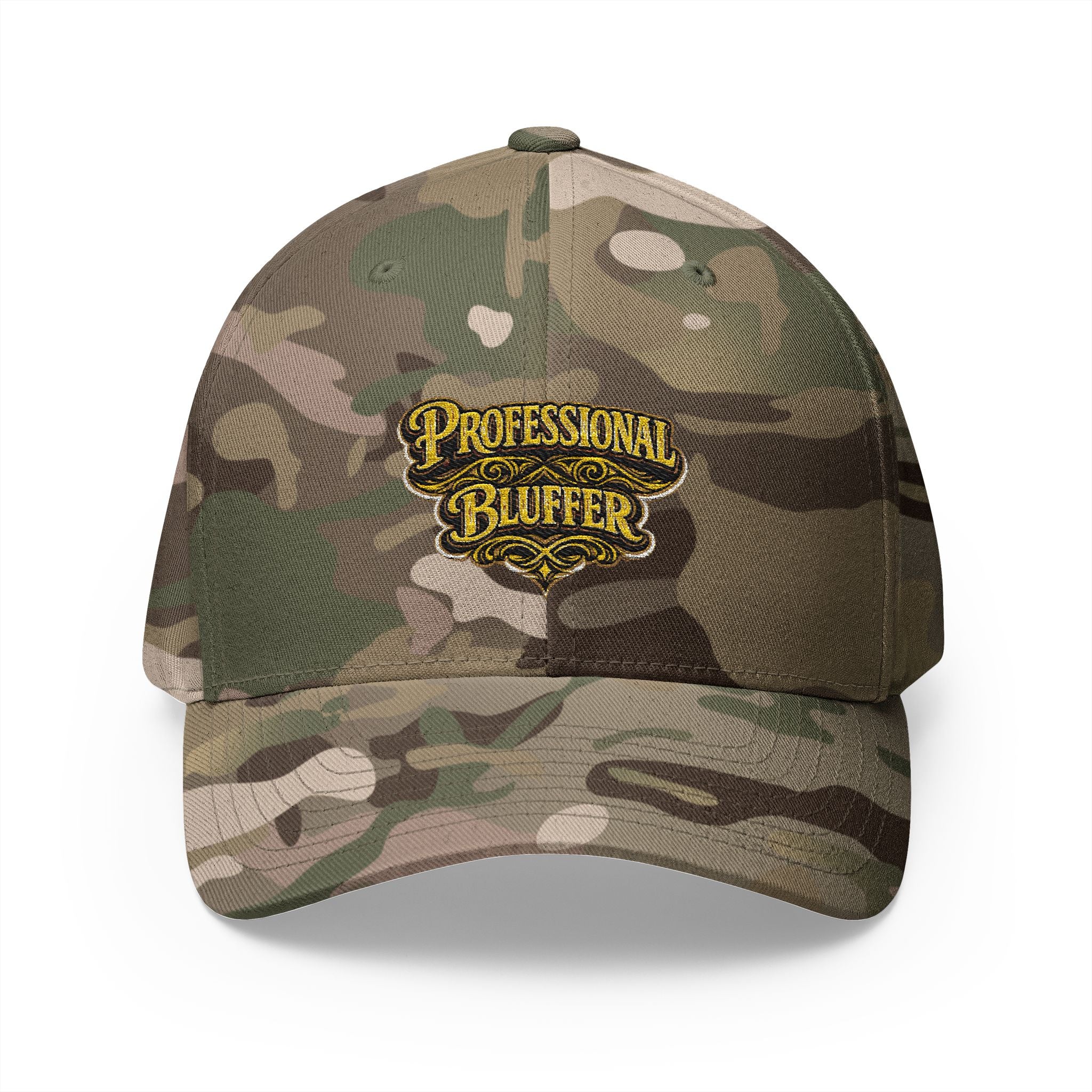 Professional Bluffer Fitted Cap in Multicam Green – Front View | All Bluff Poker