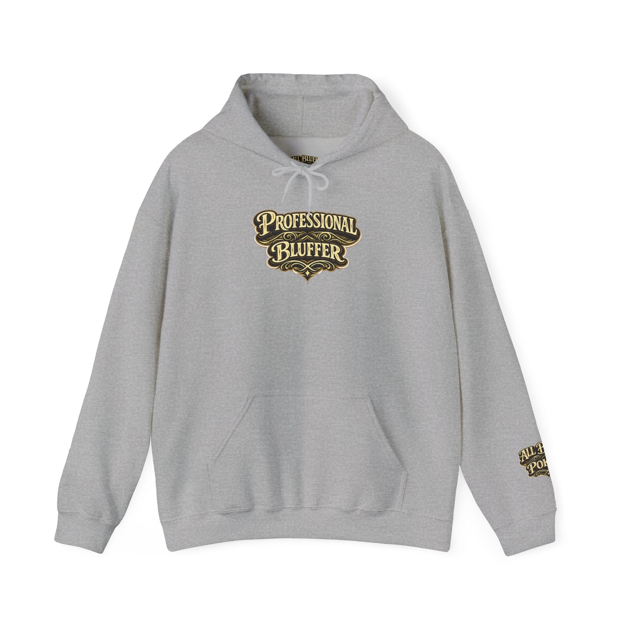 Professional Bluffer Pullover Hoodie in Sport Grey – Front Flat Lay | All Bluff Poker
