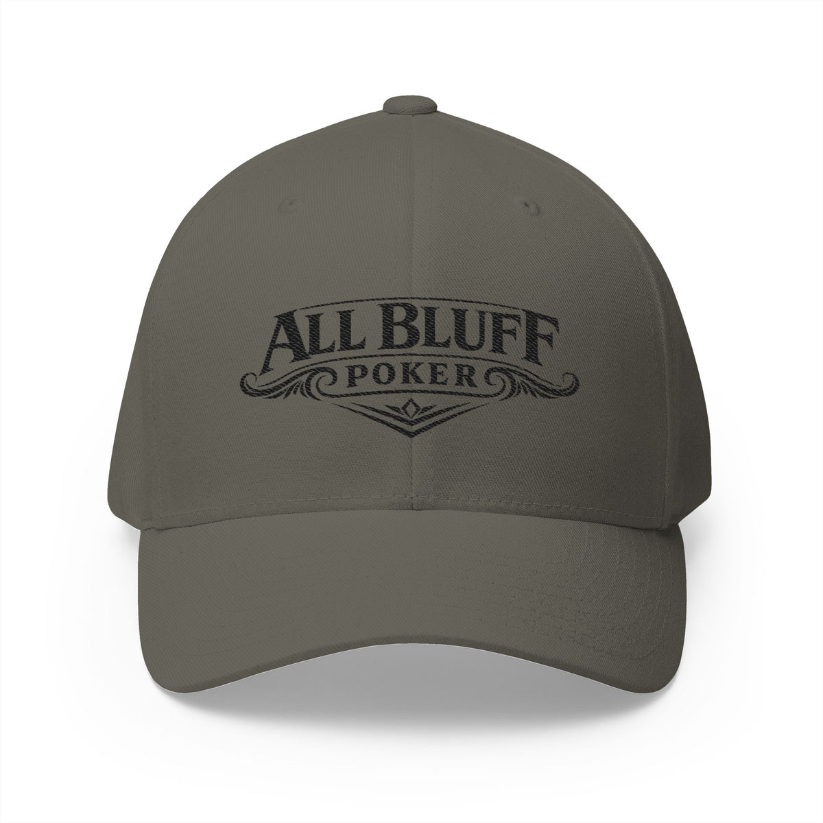 All Bluff Poker Fitted Cap in Olive – Front View | All Bluff Poker