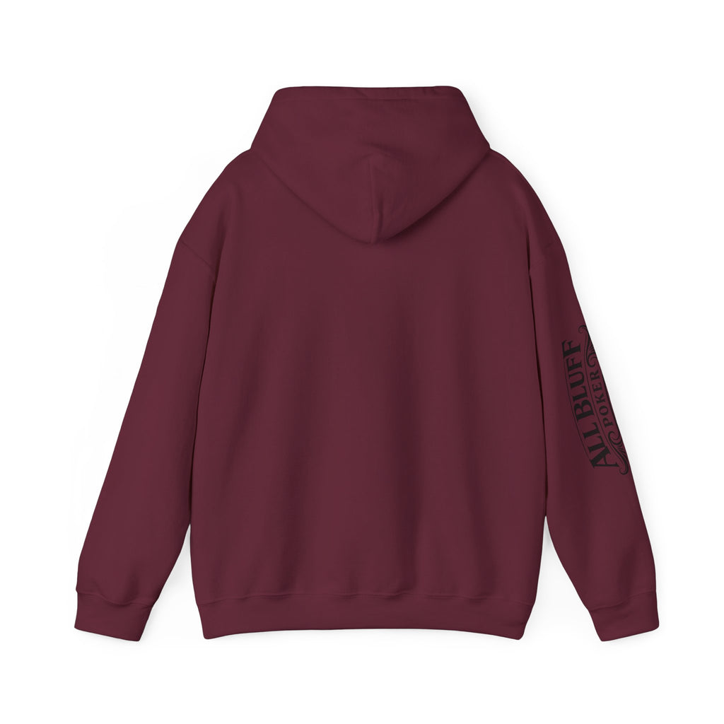 All Bluff Poker Pullover Hoodie in Maroon – Back Flat Lay | All Bluff Poker