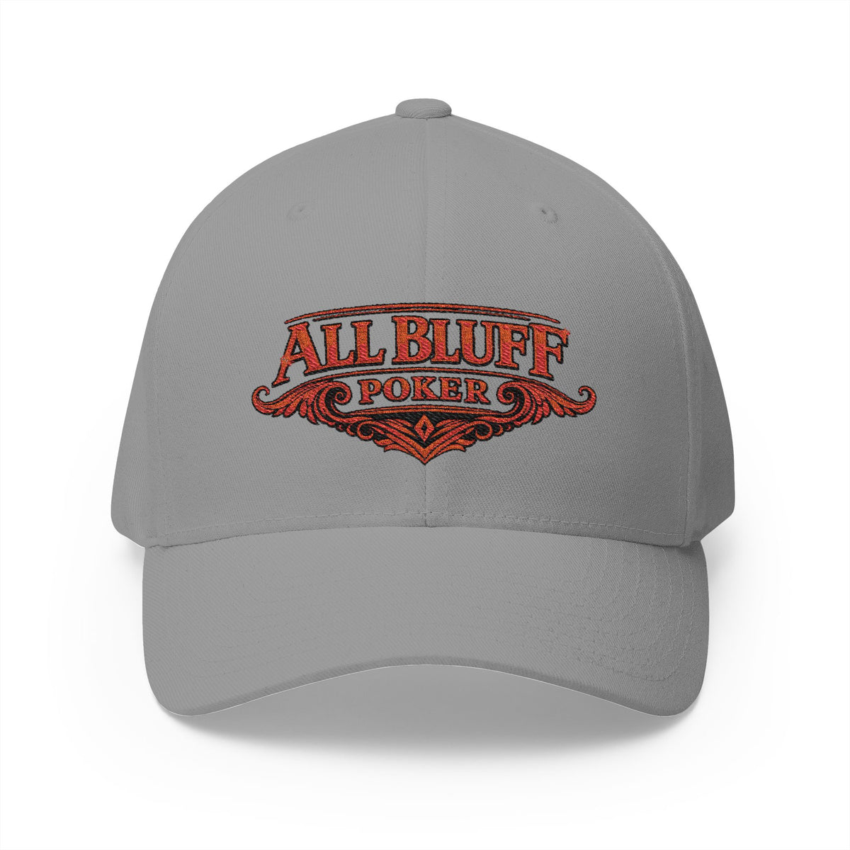 All Bluff Poker Fitted Cap in Grey – Front View | All Bluff Poker