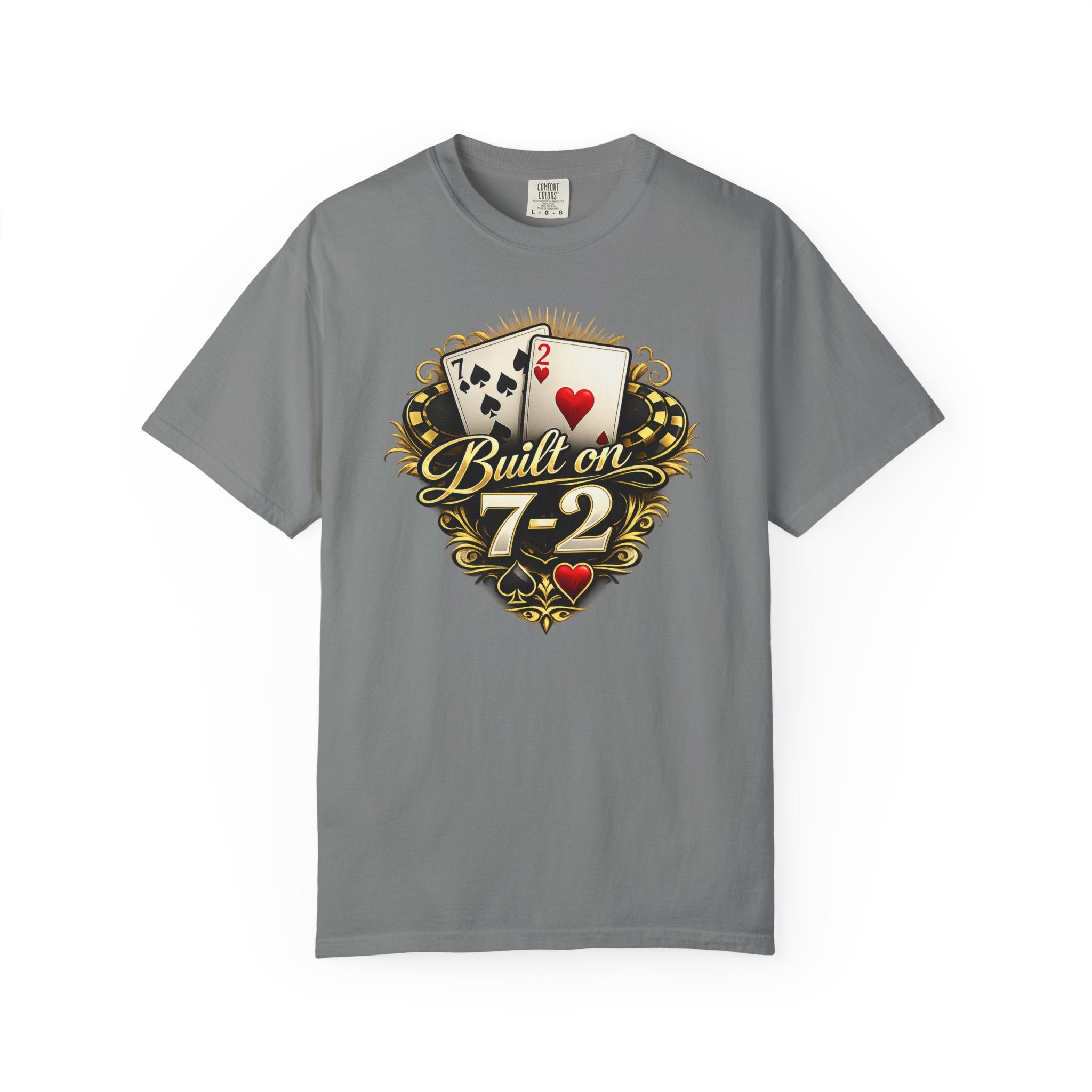 7-2 Style T-Shirt in Grey – Front Flat Lay | All Bluff Poker