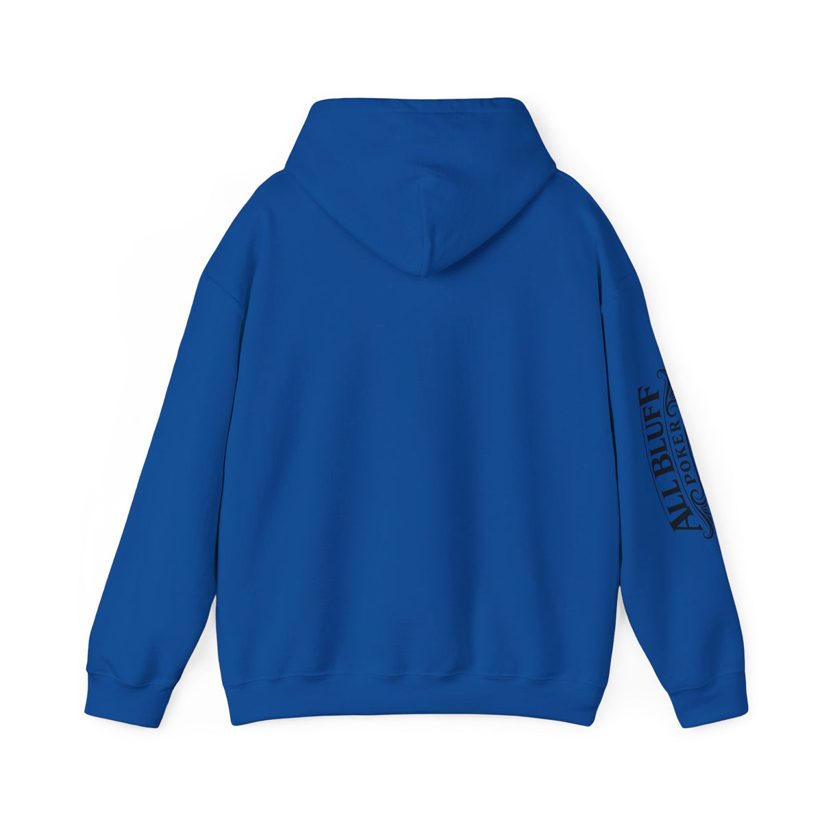 All Bluff Poker Pullover Hoodie in Royal – Back Flat Lay | All Bluff Poker