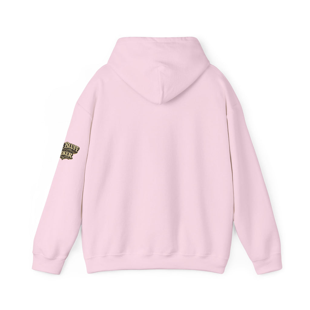 All Bluff Poker Pullover Hoodie in Light Pink – Back Flat Lay | All Bluff Poker