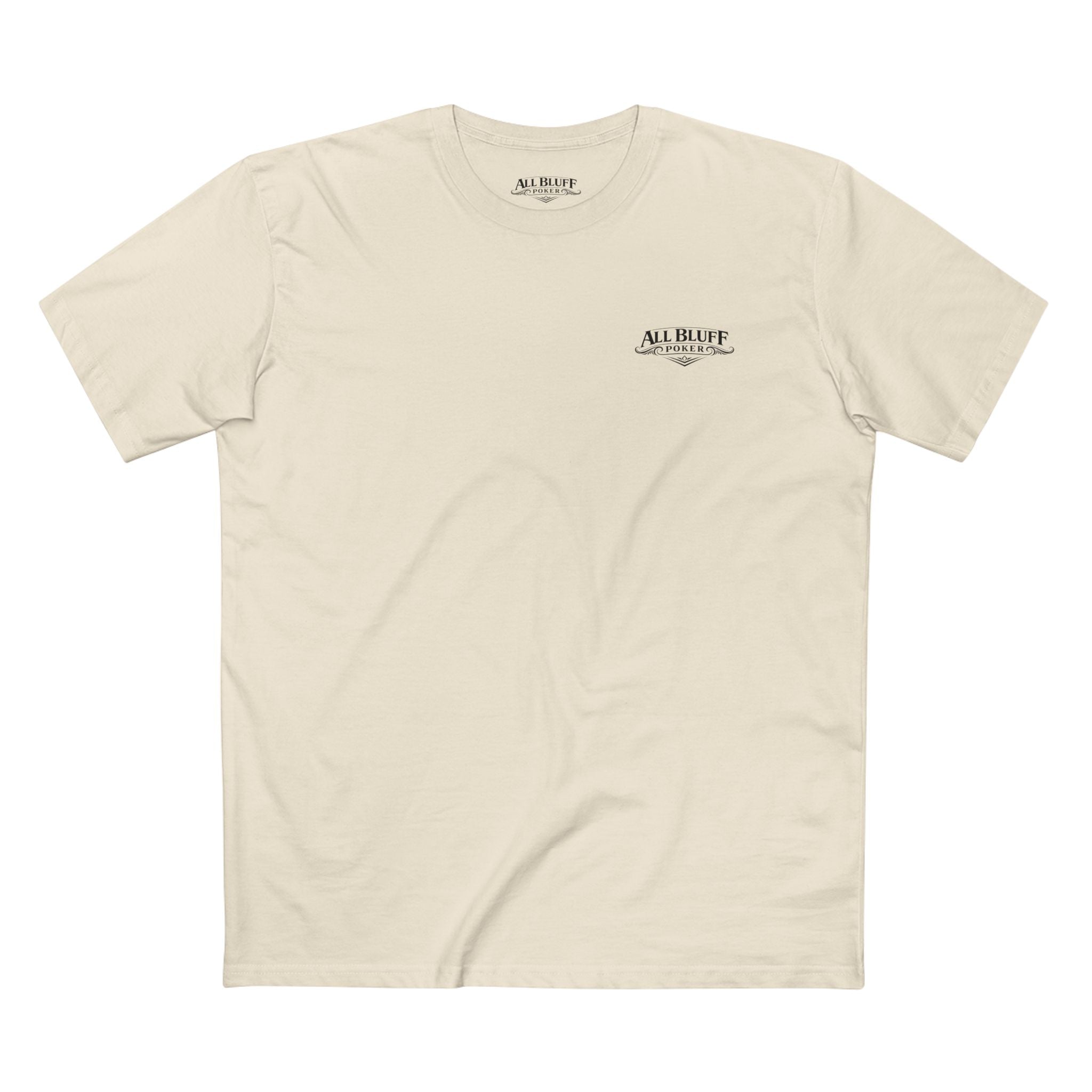 No Balls No Bluff T-Shirt in Natural – Front Flat Lay | All Bluff Poker
