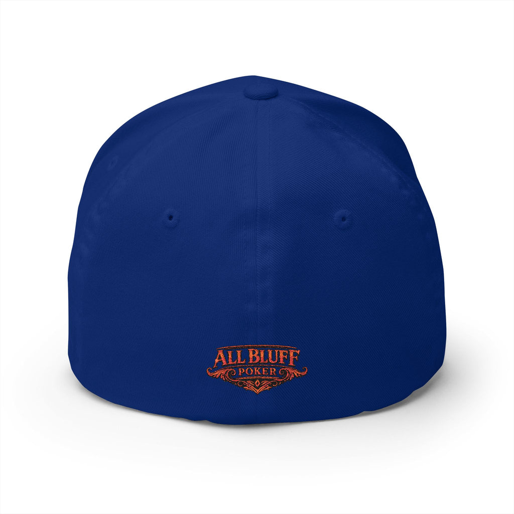 Professional Bluffer Fitted Cap in Royal Blue – Back View | All Bluff Poker
