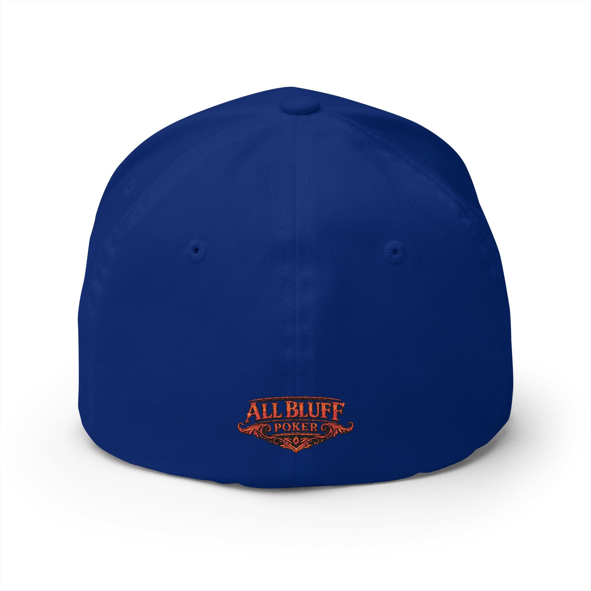 Professional Bluffer Fitted Cap in Royal Blue – Back View | All Bluff Poker