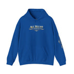 7-2 Style Pullover Hoodie in Royal – Front Flat Lay with Left Sleeve Graphic | All Bluff Poker