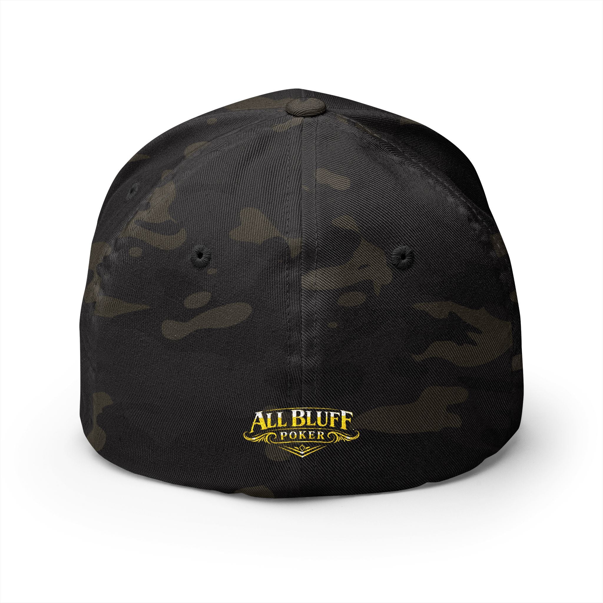 All Bluff Poker Fitted Cap in Multicam Black – Back View | All Bluff Poker
